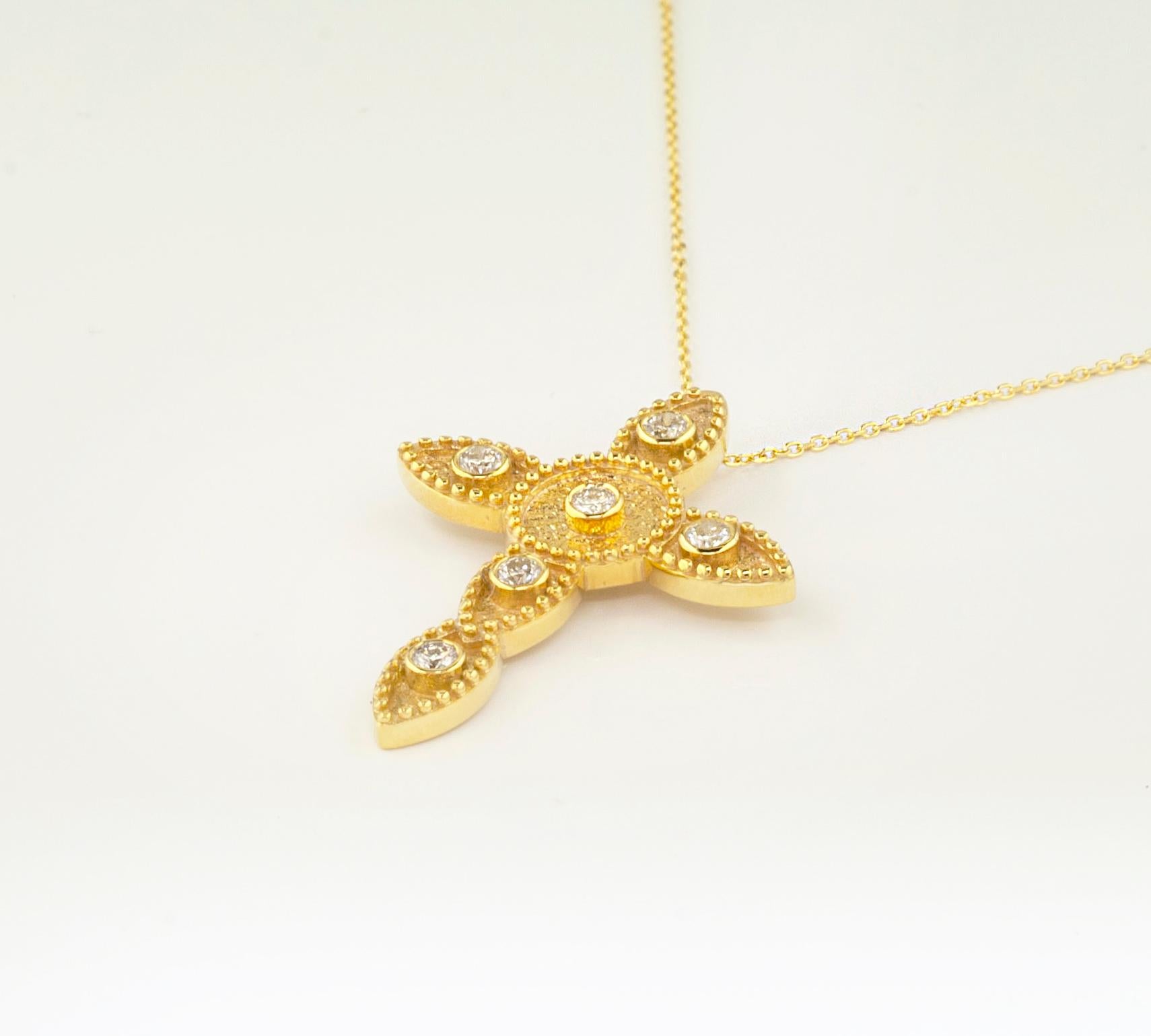 Georgios Collections 18 Karat Yellow Gold Diamond Thin Cross Pendant Necklace For Sale 10