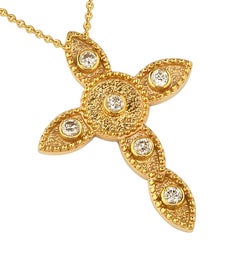 Georgios Collections 18 Karat Yellow Gold Diamond Thin Cross Pendant Necklace