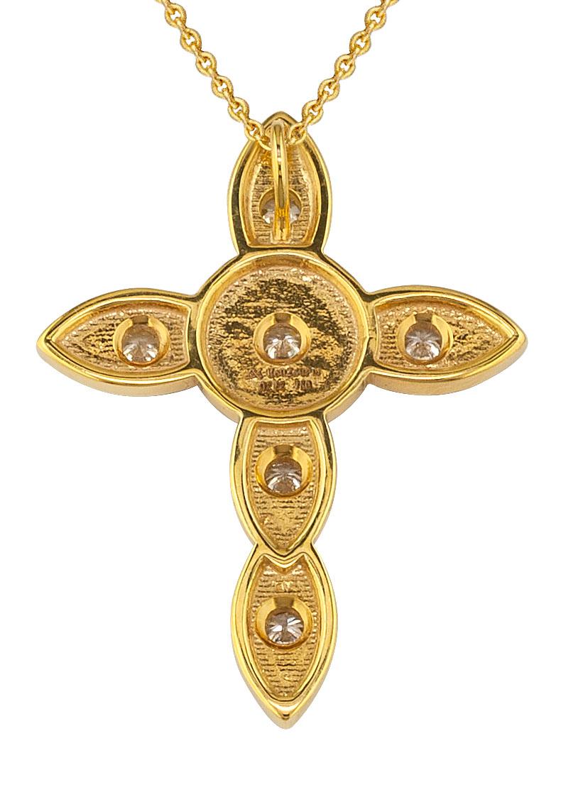 Georgios Collections: 18 Karat Gelbgold Halskette mit dünnem Kreuz-Anhänger aus Diamant für Damen oder Herren im Angebot