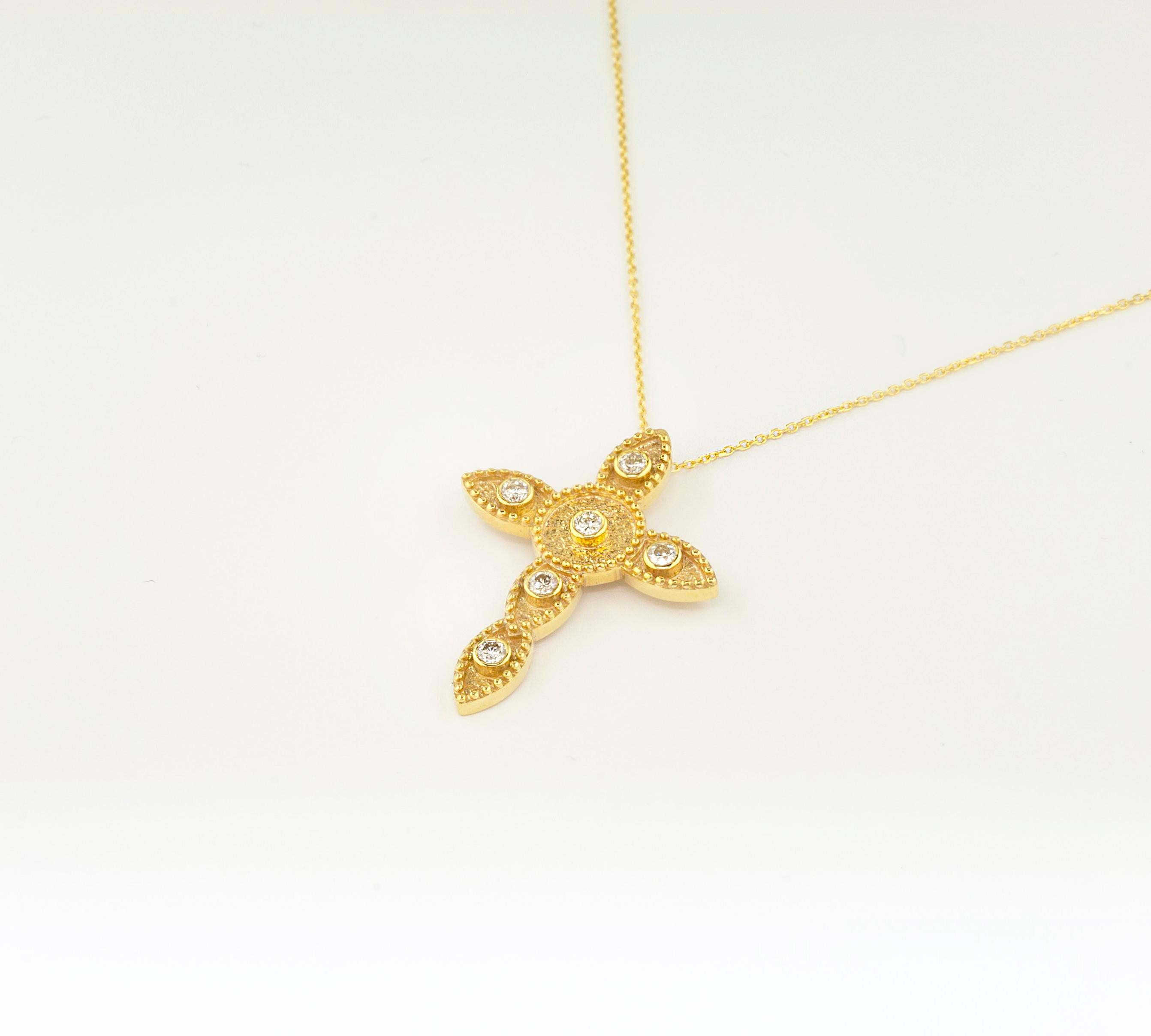 Georgios Collections 18 Karat Yellow Gold Diamond Thin Cross Pendant Necklace For Sale 2