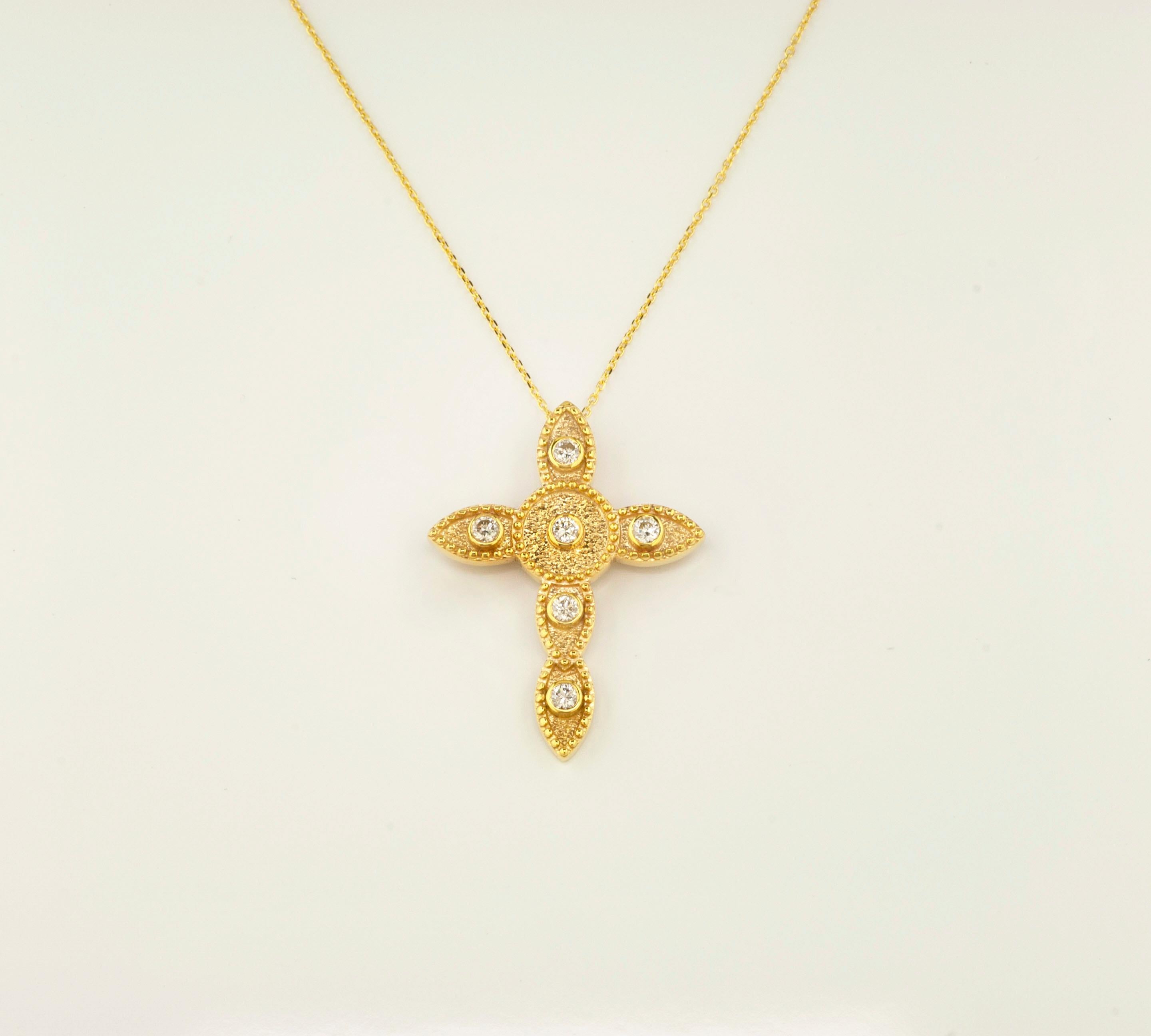 Georgios Collections 18 Karat Yellow Gold Diamond Thin Cross Pendant Necklace For Sale 3