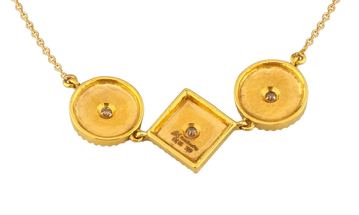 Georgios Collections 18 Karat Yellow Gold Diamond Three Stone Pendant Necklace For Sale 5