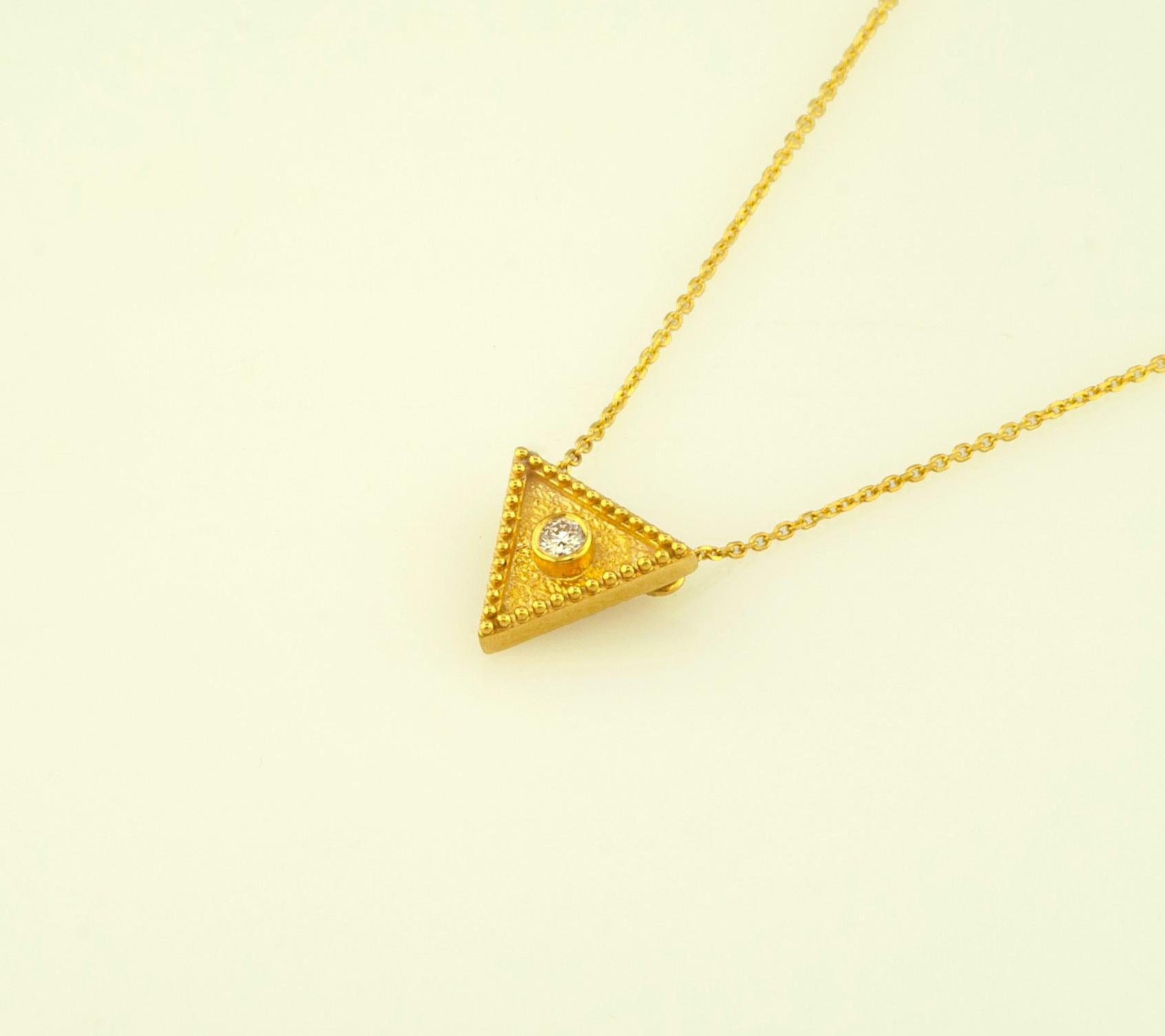 Georgios Collections 18 Karat Yellow Gold Diamond Triangle Pendant Necklace For Sale 5