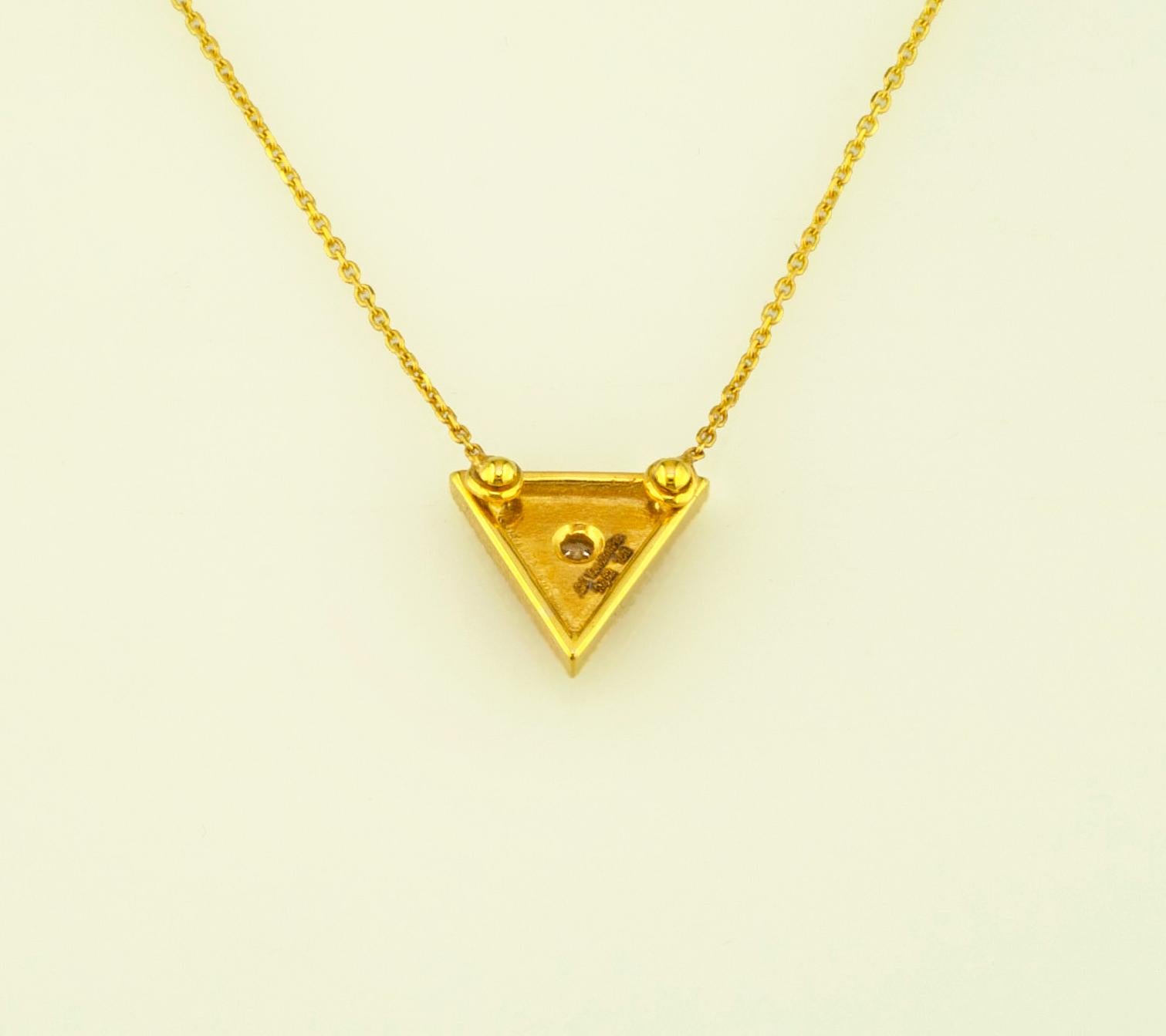 Georgios Collections 18 Karat Yellow Gold Diamond Triangle Pendant Necklace For Sale 6