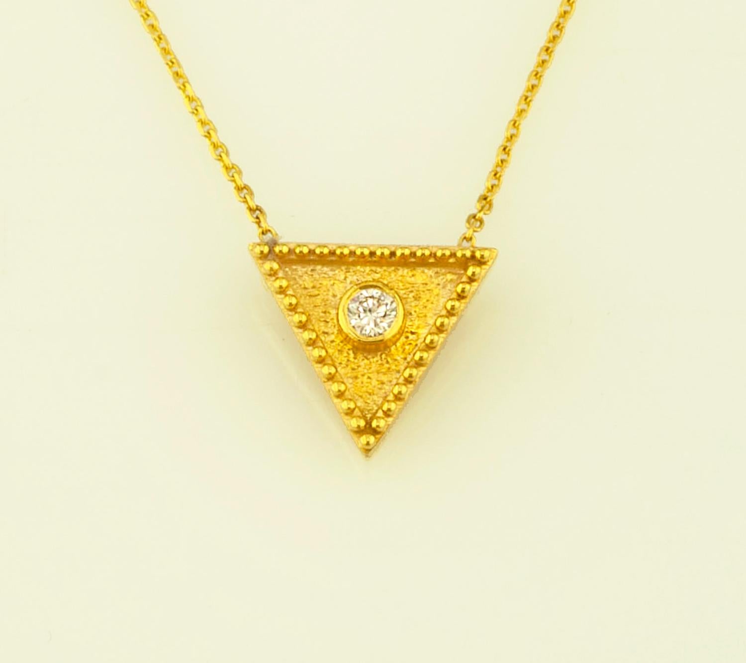 Georgios Collections 18 Karat Yellow Gold Diamond Triangle Pendant Necklace For Sale 7