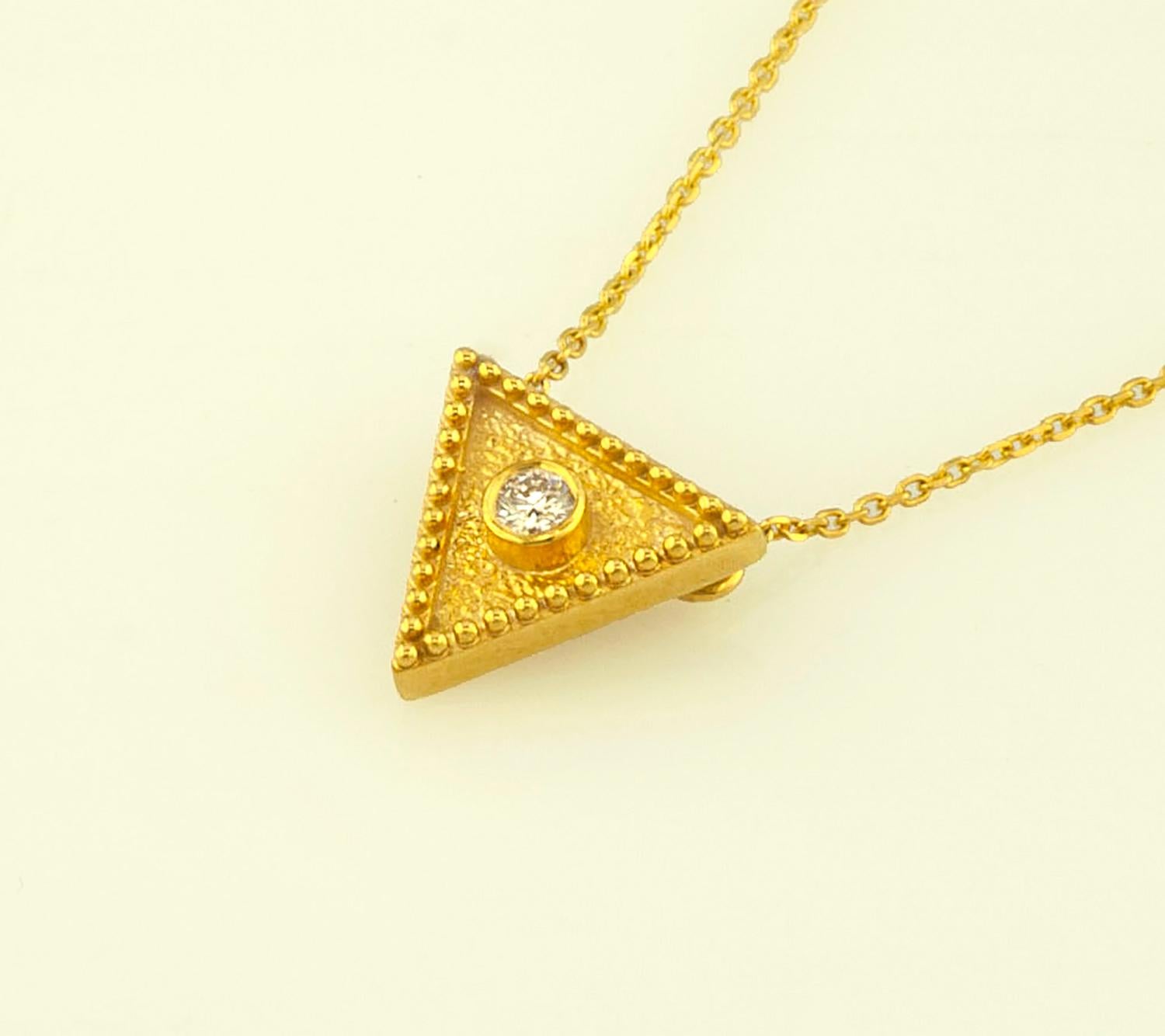 Georgios Collections 18 Karat Yellow Gold Diamond Triangle Pendant Necklace For Sale 8