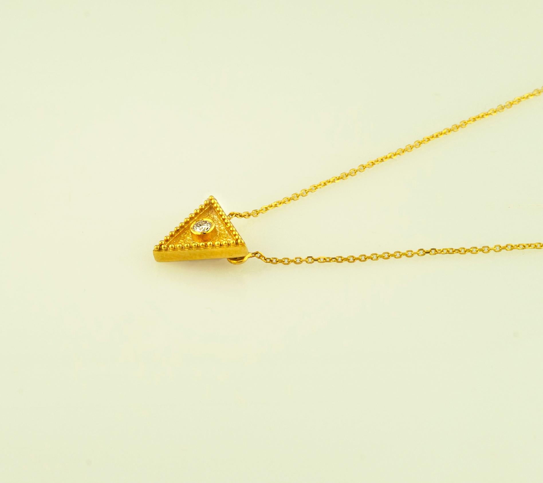 Contemporary Georgios Collections 18 Karat Yellow Gold Diamond Triangle Pendant Necklace For Sale