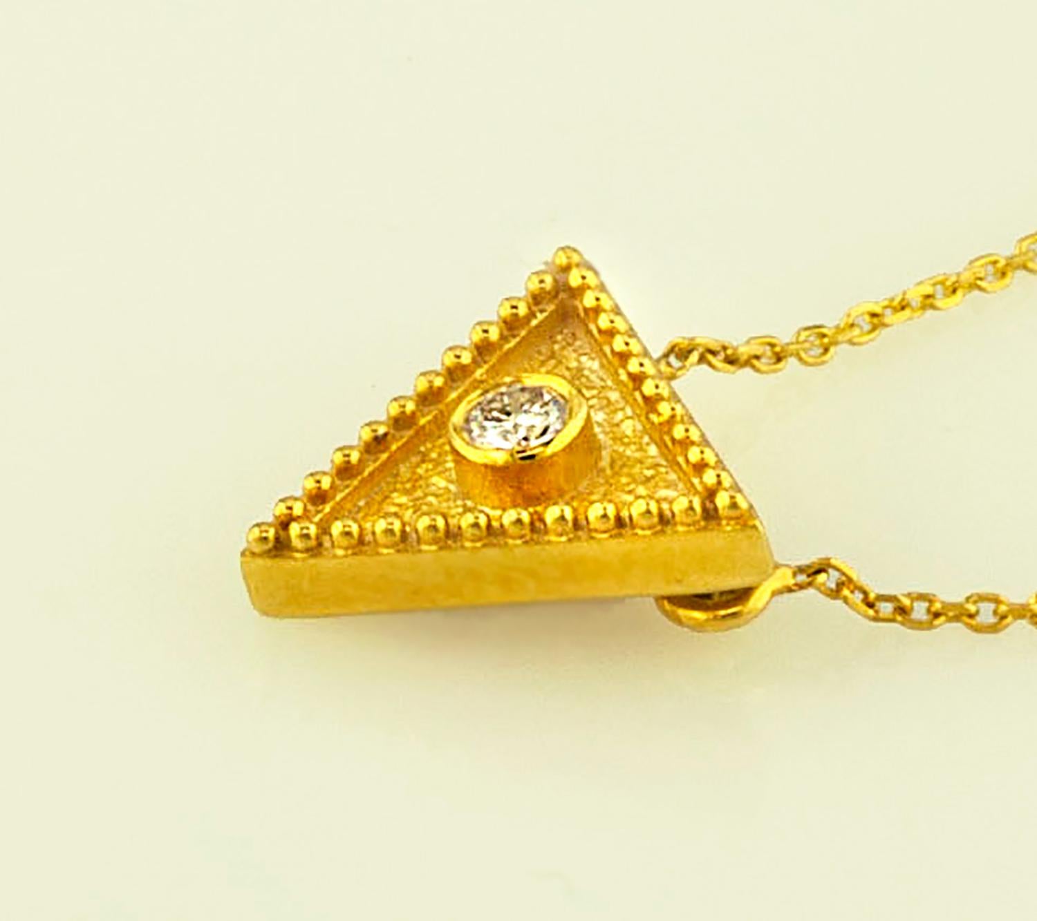 Brilliant Cut Georgios Collections 18 Karat Yellow Gold Diamond Triangle Pendant Necklace For Sale