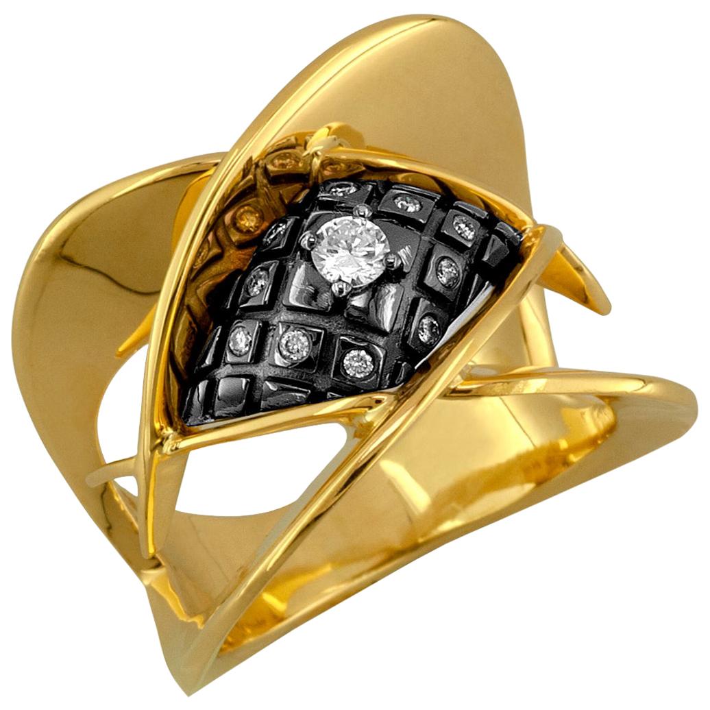 Georgios Collections 18 Karat Yellow Gold Diamond Two-Tone Black Rhodium Ring