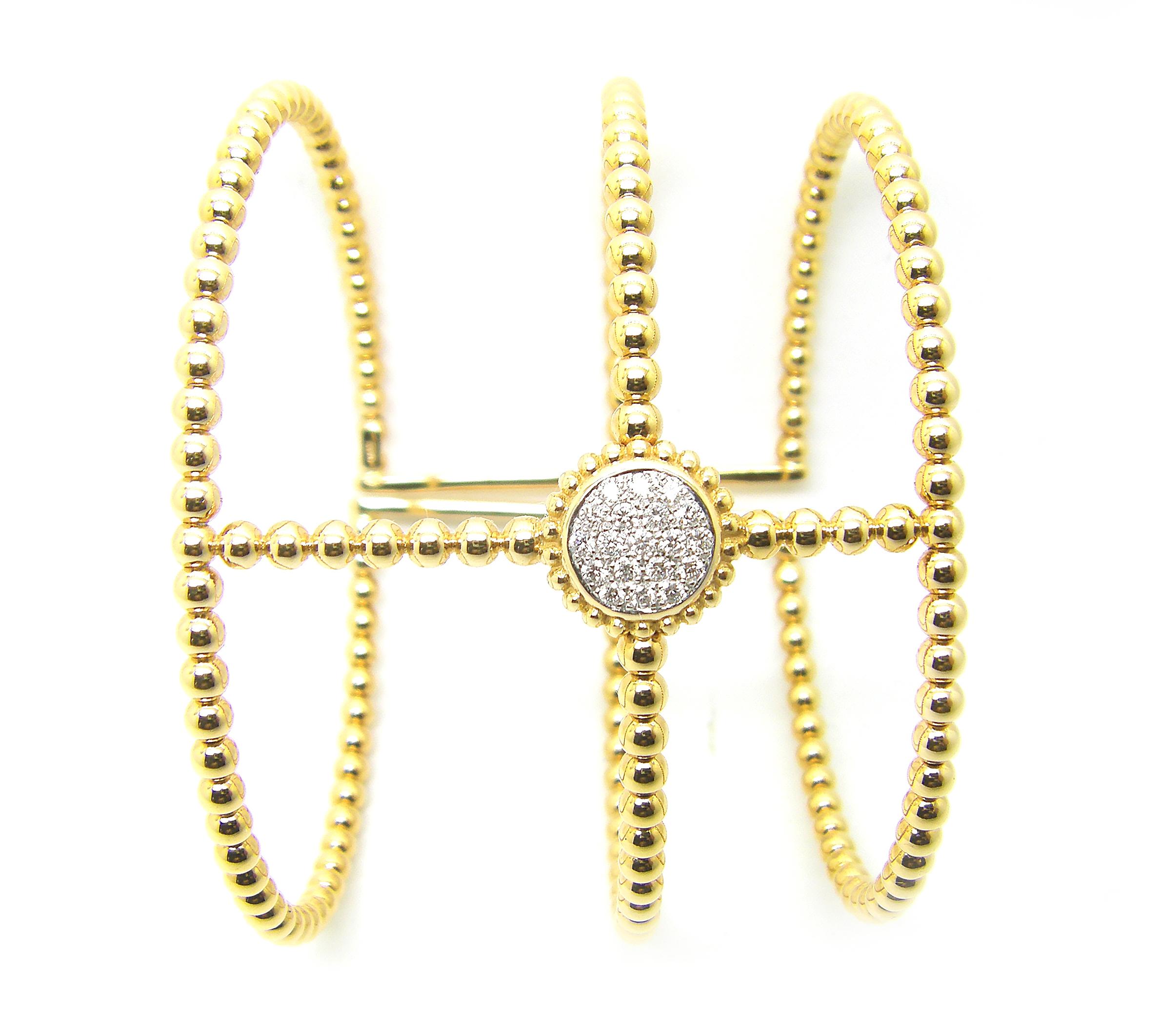 Round Cut Georgios Collections 18 Karat Yellow Gold Diamond Wide Bangle Cuff Bracelet For Sale