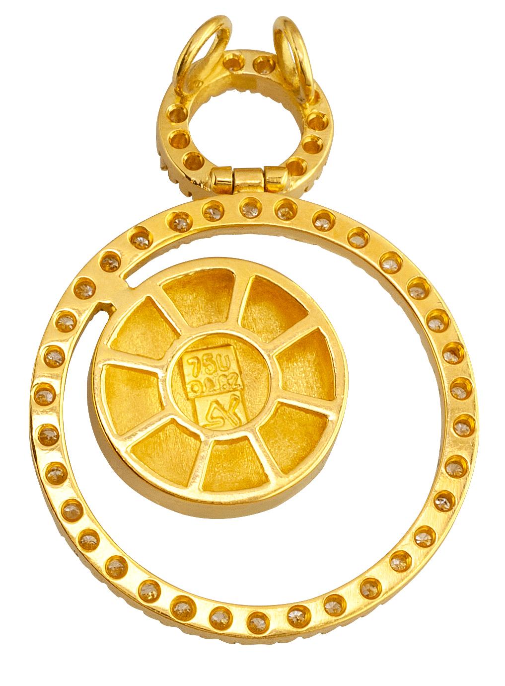 Georgios Collections 18 Karat Yellow Gold Diamonds Athena Coin Pendant Necklace In New Condition For Sale In Astoria, NY