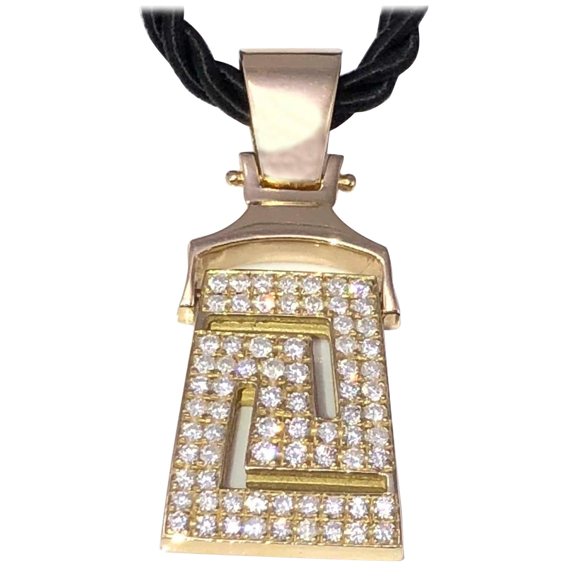 Georgios Collections 18 Karat Yellow Gold Diamonds Greek Key Pendant Necklace