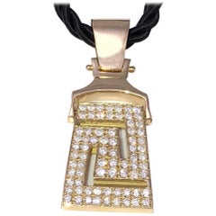 Georgios Collections Collier pendentif clé grecque en or jaune 18 carats et diamants