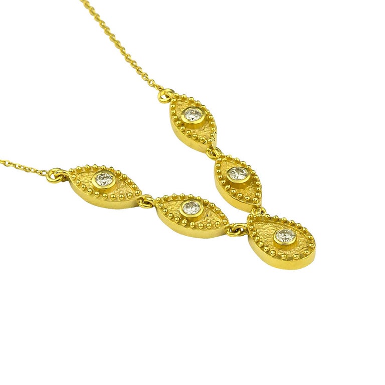 Brilliant Cut Georgios Collections 18 Karat Yellow Gold Drop Diamond Pendant and Necklace For Sale