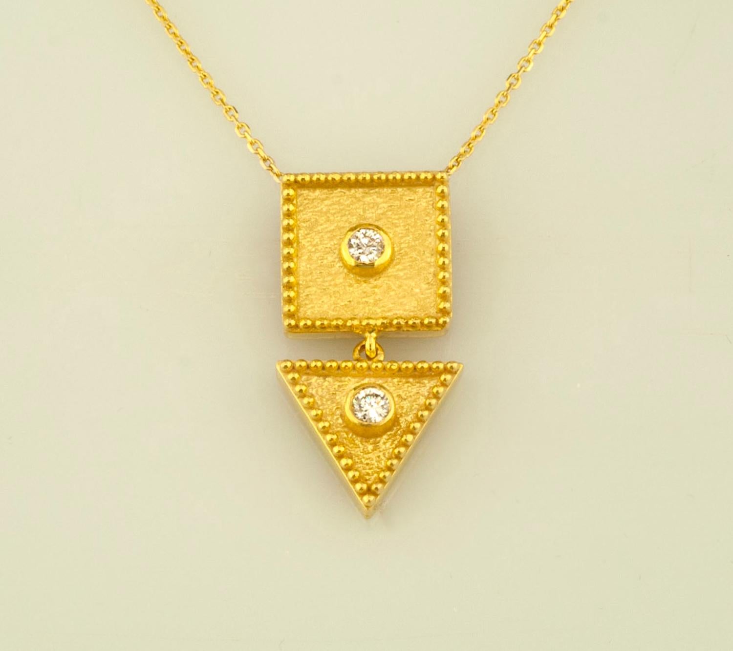 Brilliant Cut Georgios Collections 18 Karat Yellow Gold Drop Diamond Pendant Necklace Chain For Sale