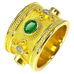 Georgios Collections 18 Karat Yellow Gold Emerald and Diamond Band Ring
