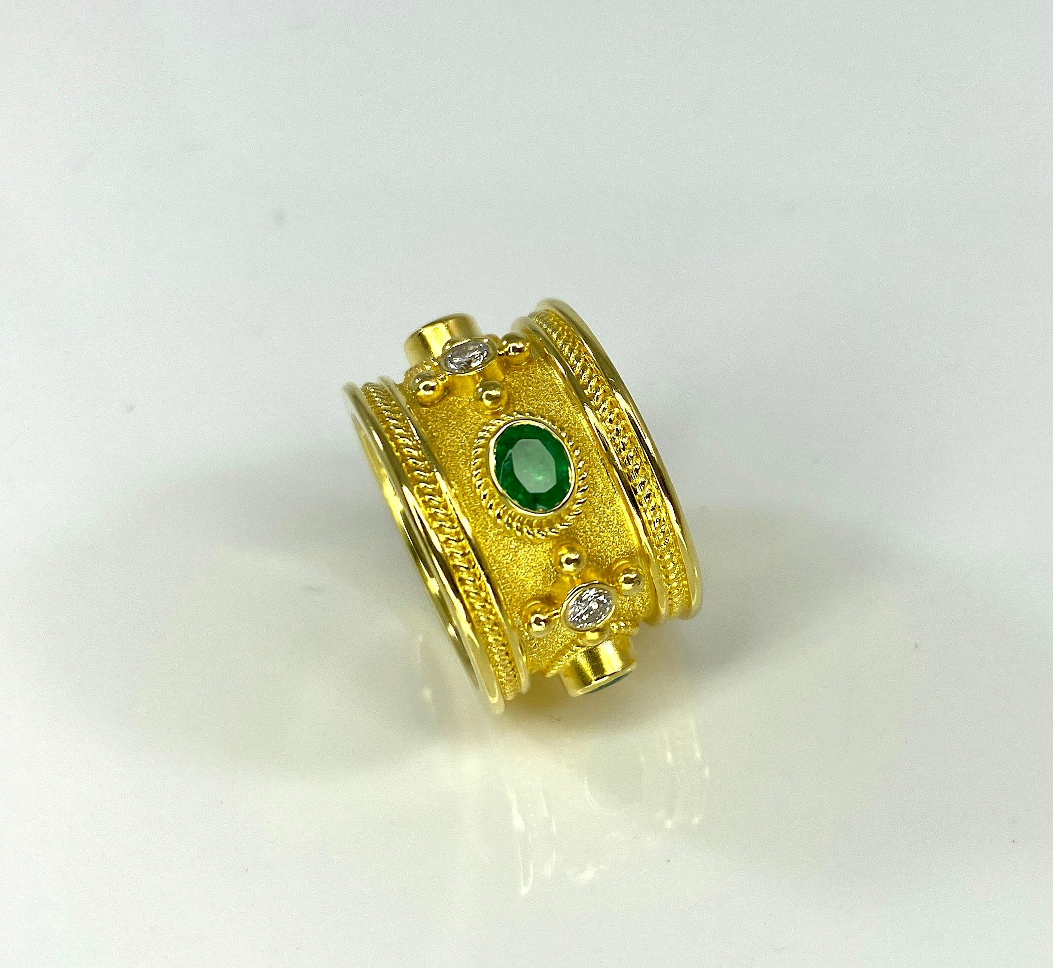 Georgios Collections 18 Karat Yellow Gold Emerald and Diamond Band Ring In New Condition For Sale In Astoria, NY