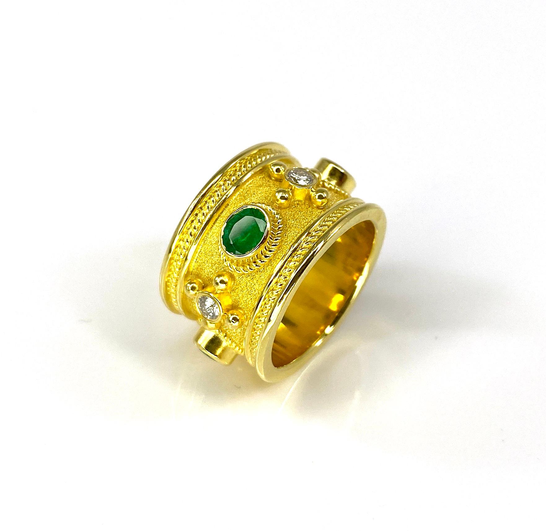 Georgios Kollektionen 18 Karat Gelbgold Smaragd und Diamant-Ring im Angebot 2