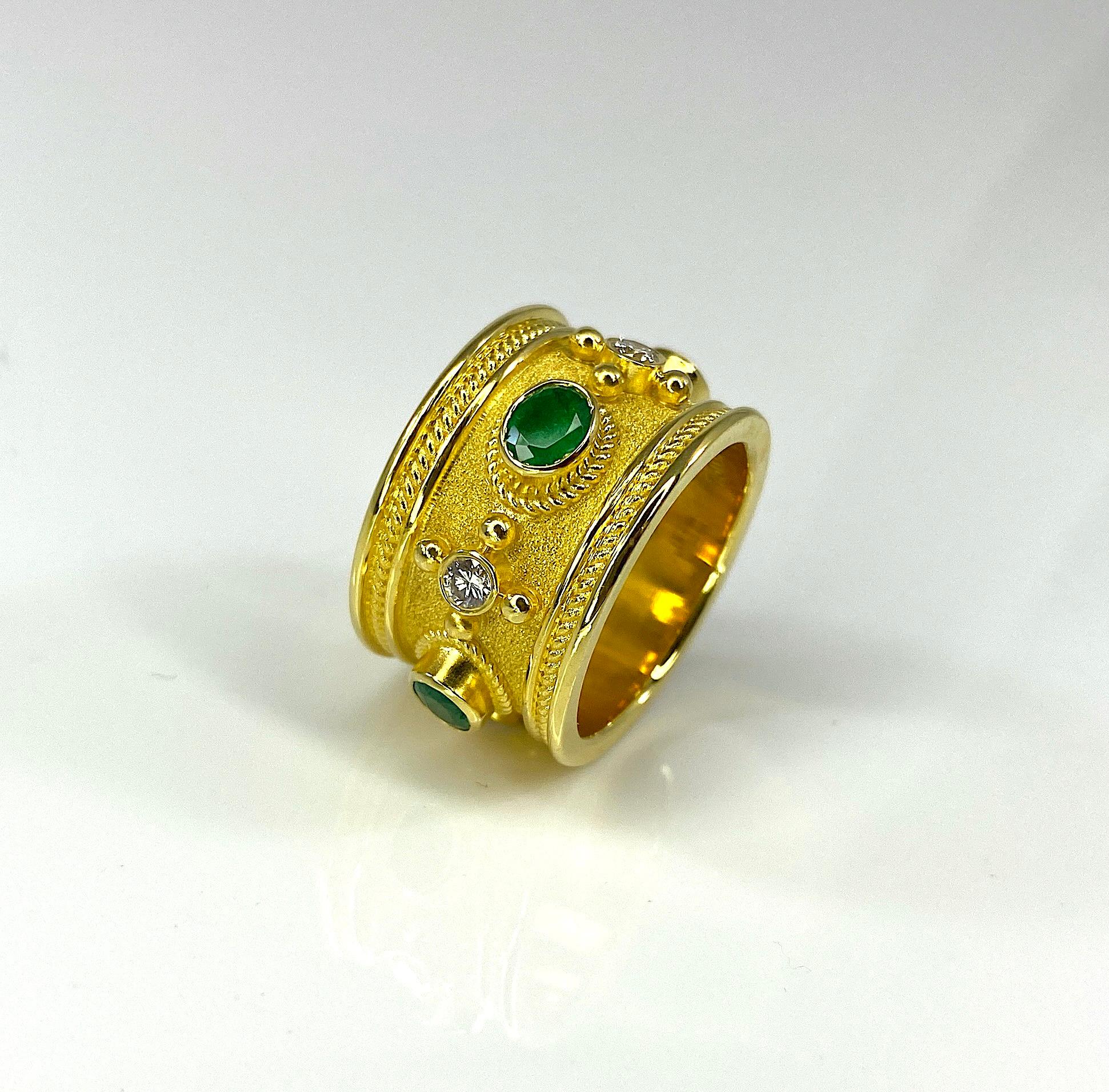 Georgios Collections 18 Karat Yellow Gold Emerald and Diamond Band Ring For Sale 3