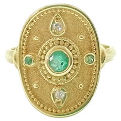 Georgios Collections 18 Karat Yellow Gold Emerald and Diamond Round Band Ring