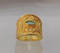 Georgios Collections 18 Karat Yellow Gold Emerald and Diamond Wide Band Ring