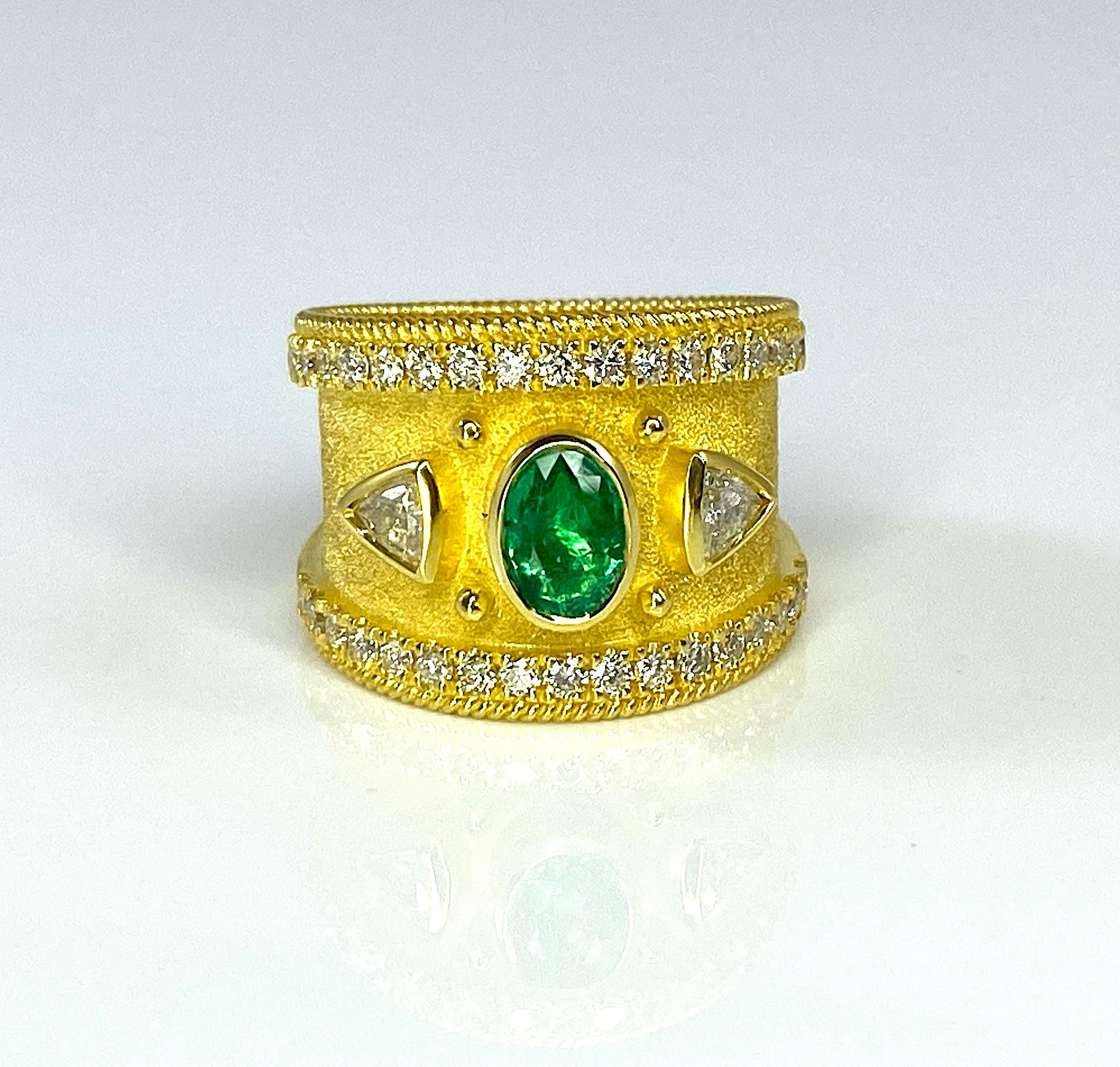 Georgios Collections 18 Karat Yellow Gold Emerald and Trillium Diamond Ring For Sale 5