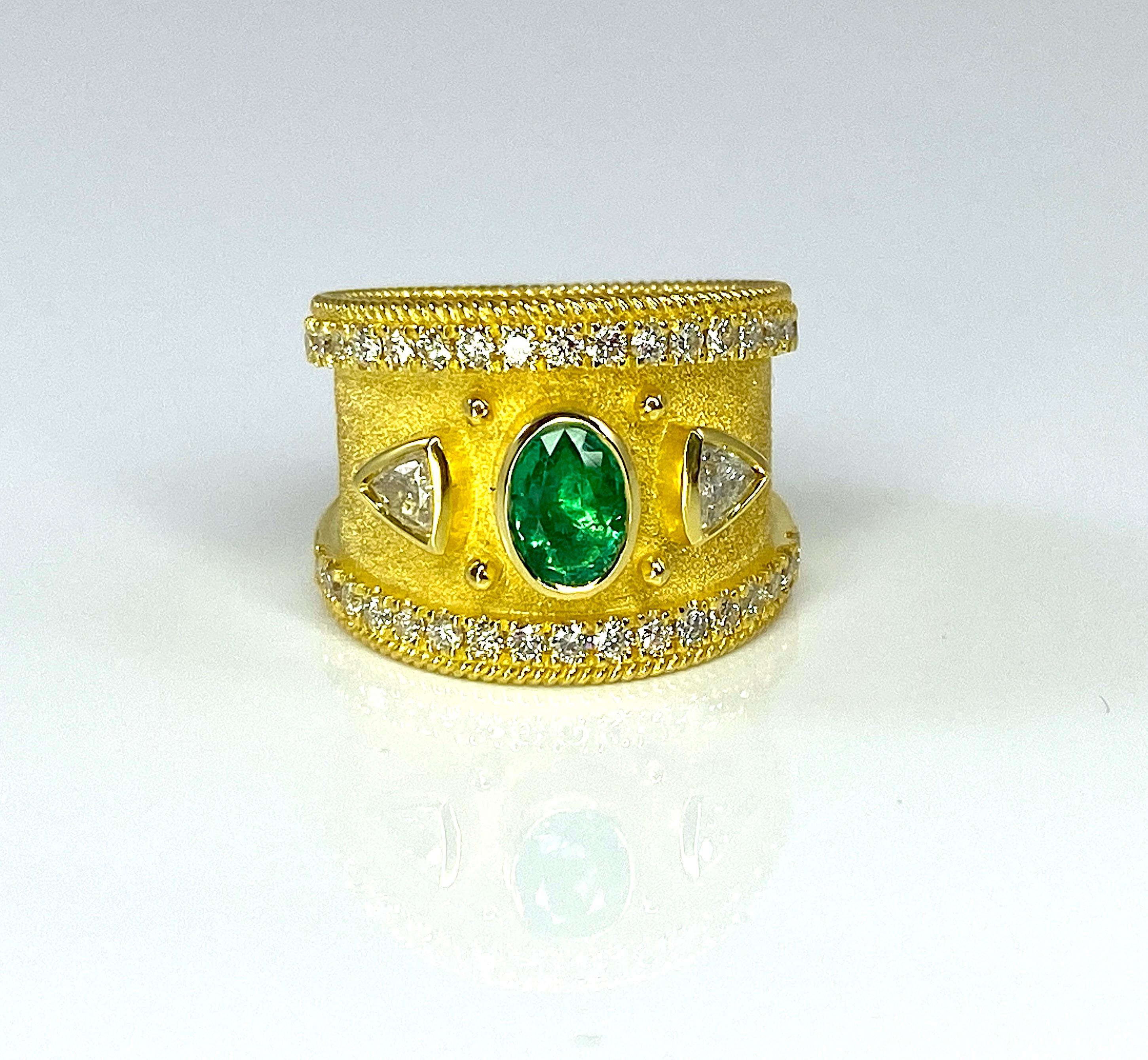 Georgios Collections 18 Karat Yellow Gold Emerald and Trillium Diamond Ring For Sale 6