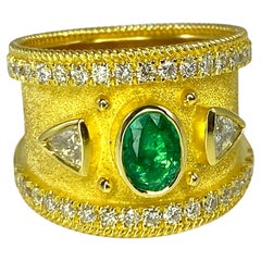 Georgios Collections 18 Karat Yellow Gold Emerald and Trillium Diamond Ring
