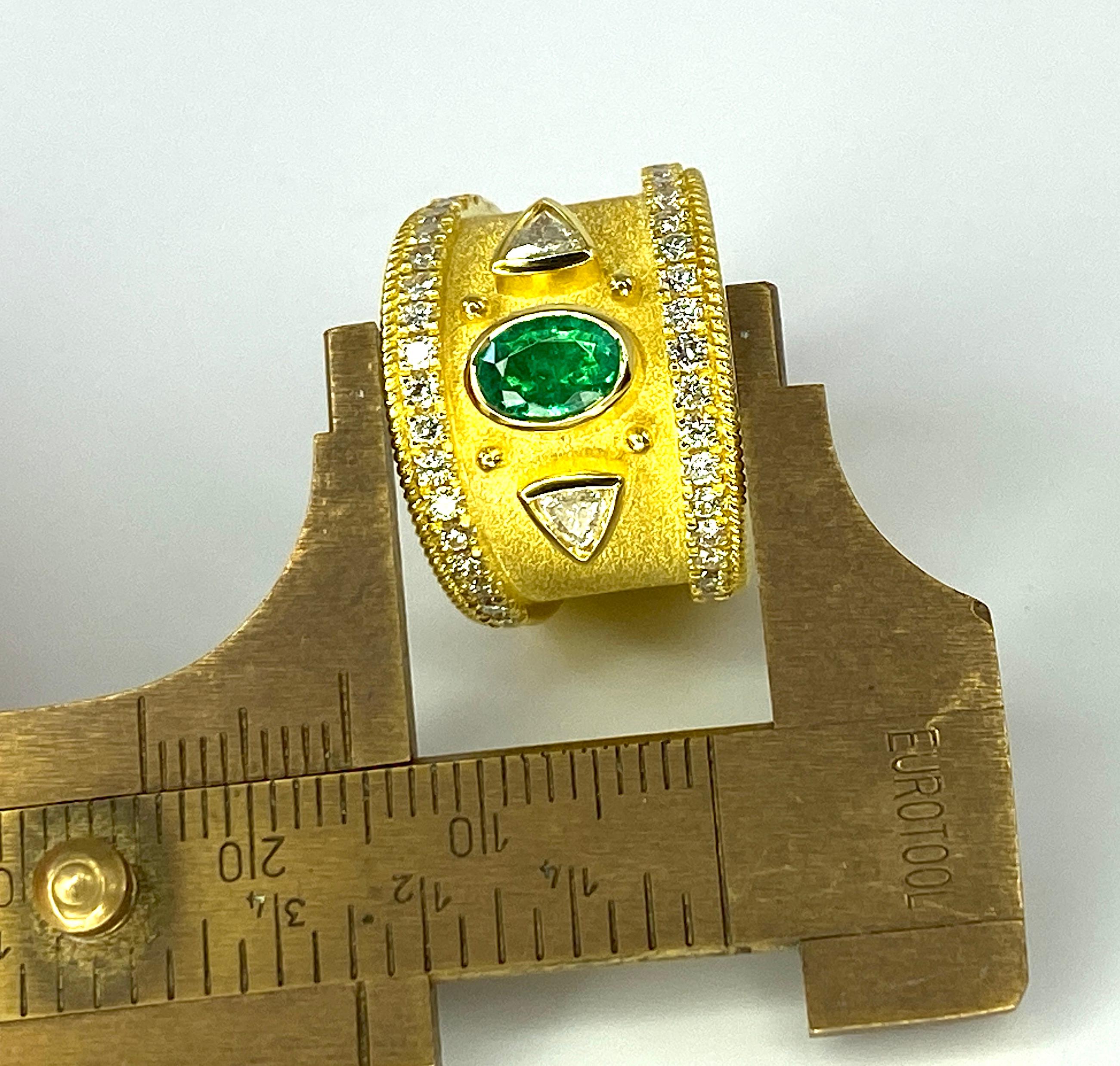 Georgios Collections 18 Karat Yellow Gold Emerald and Trillium Diamond Ring For Sale 2