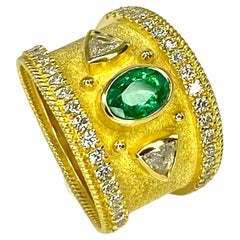Georgios Collections 18 Karat Yellow Gold Emerald and Trillium Diamond Ring