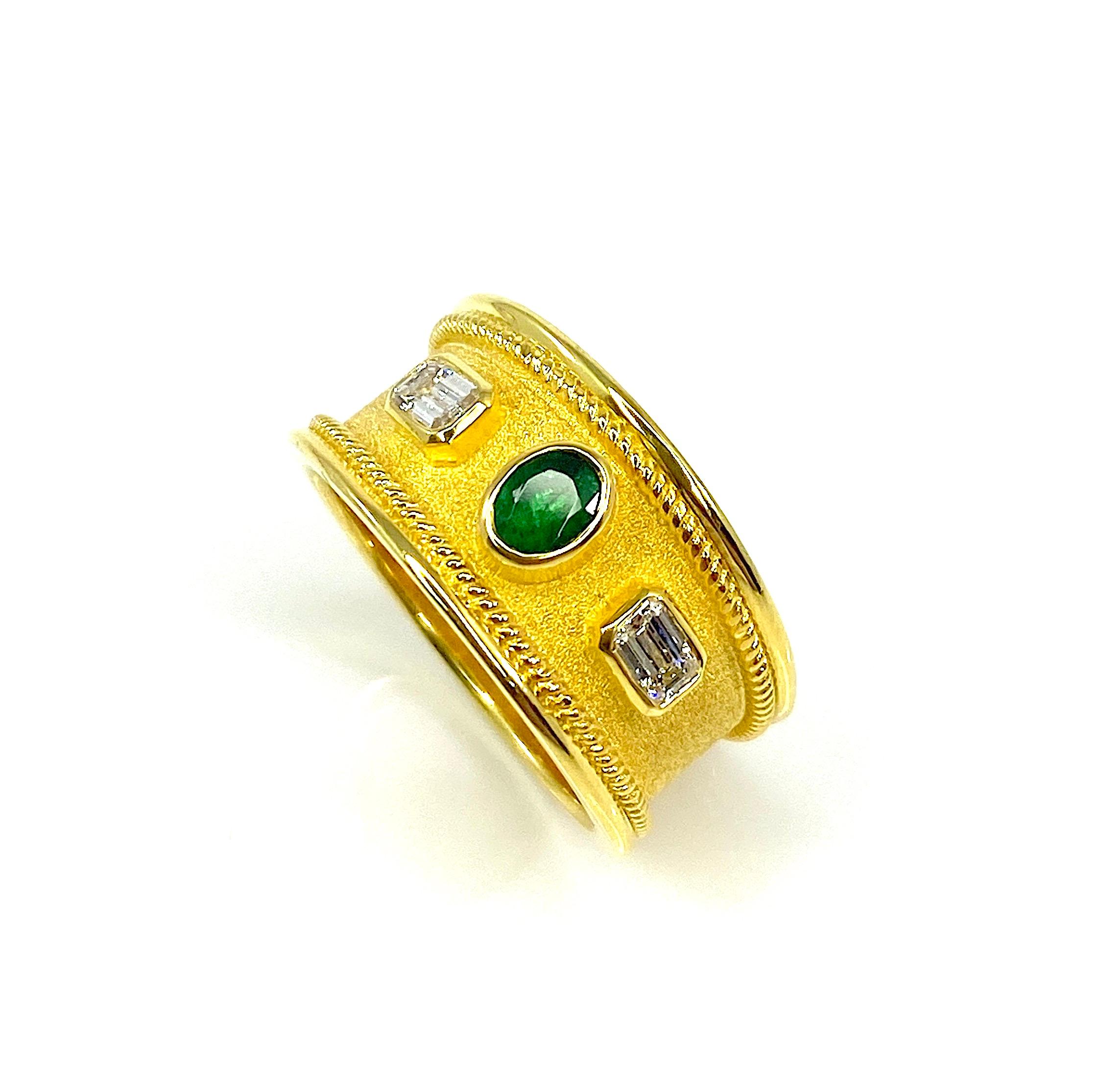 Georgios Collections 18 Karat Yellow Gold Emerald and White Diamond Ring For Sale 5