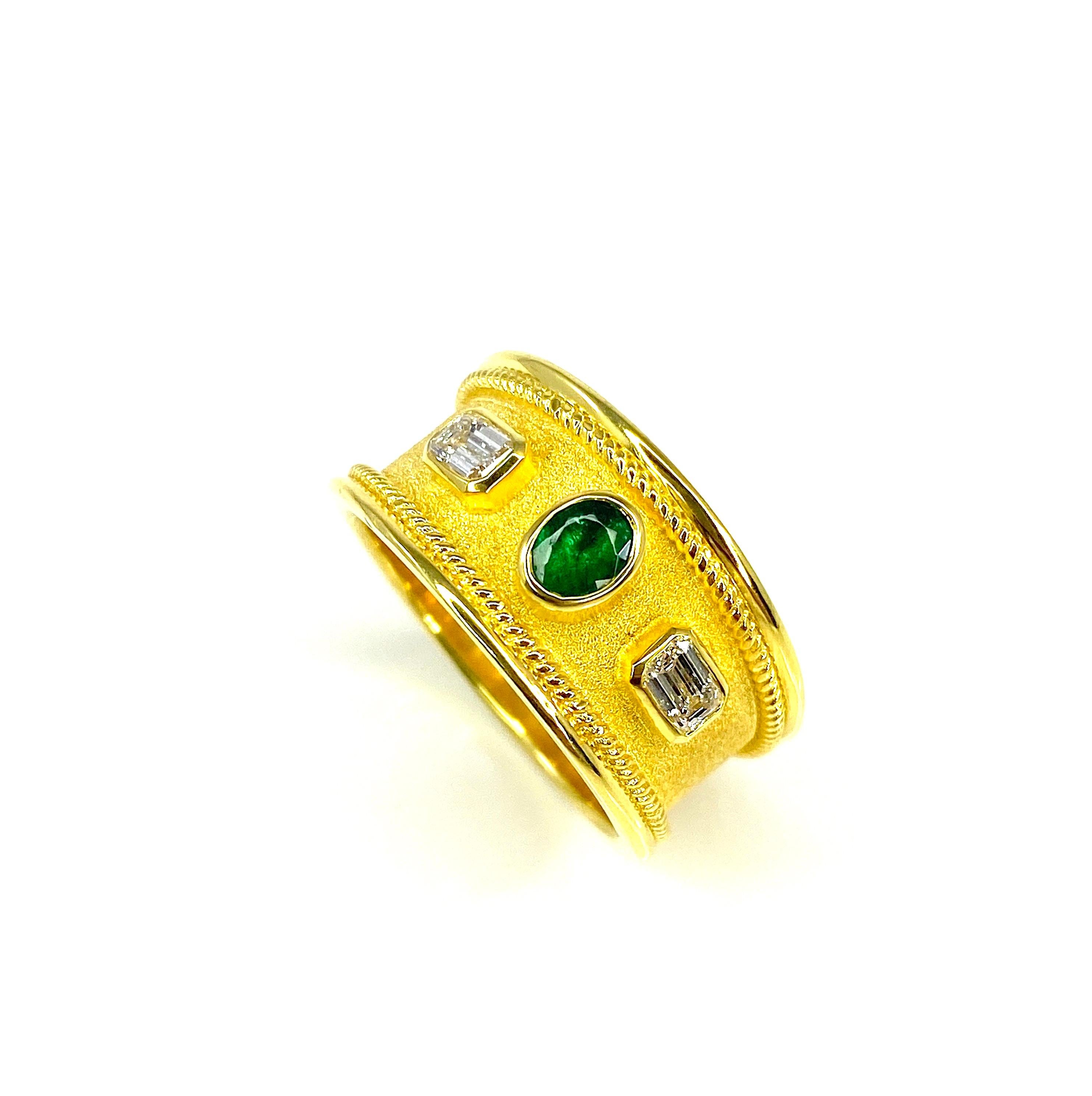 Georgios Collections 18 Karat Yellow Gold Emerald and White Diamond Ring For Sale 6