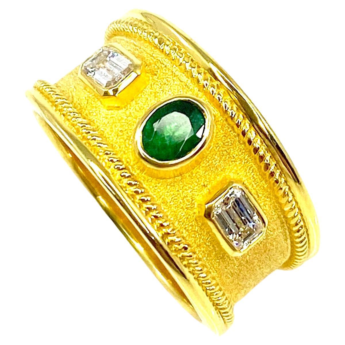 Georgios Collections 18 Karat Yellow Gold Emerald and White Diamond Ring For Sale