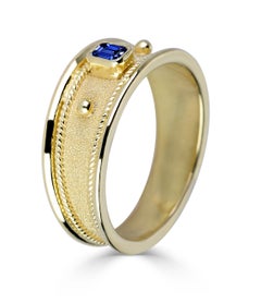 Georgios Collections 18 Karat Yellow Gold Emerald Cut Sapphire Unisex Band Ring