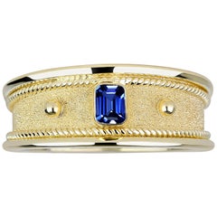 Georgios Collections 18 Karat Yellow Gold Emerald Cut Sapphire Unisex Band Ring