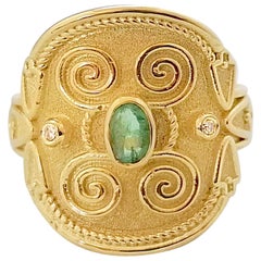 Georgios Collections Bague jonc byzantine en or jaune 18 carats avec émeraudes et diamants