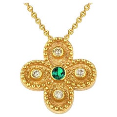Georgios Collections 18 Karat Yellow Gold Emerald Diamond Cross Necklace