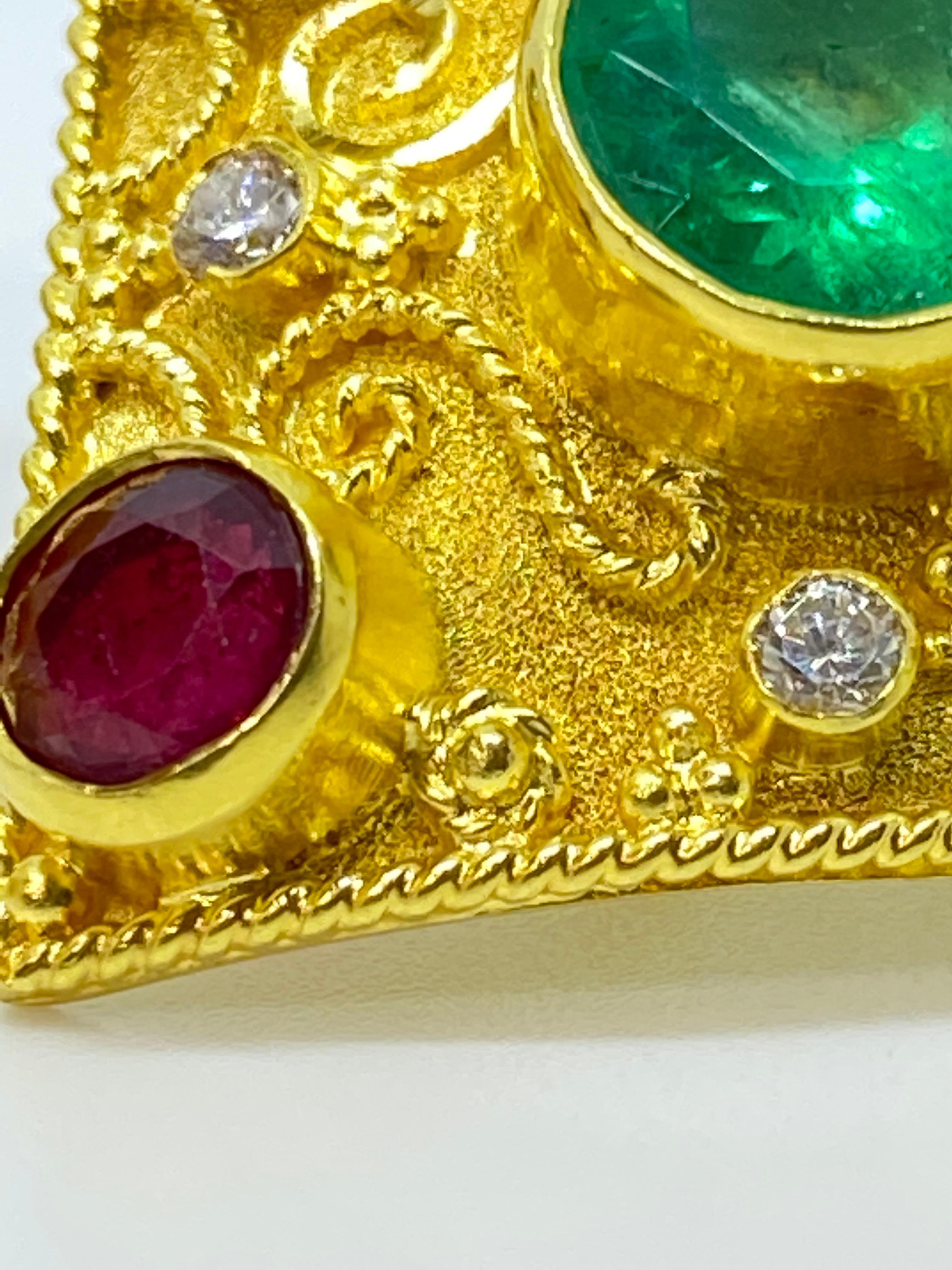 Georgios Kollektionen Ohrringe aus 18 Karat Gelbgold mit Smaragd, Diamant, Rubin und Saphir im Angebot 5