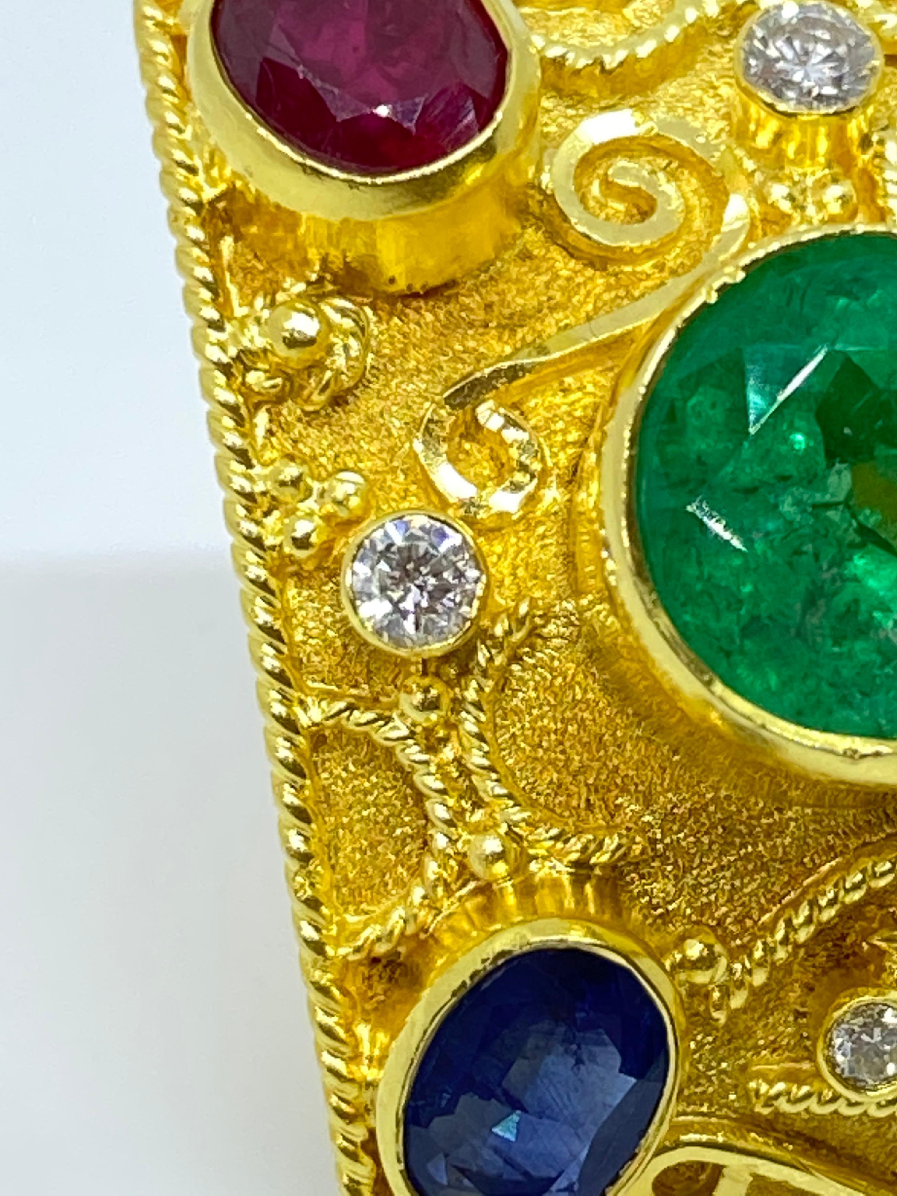 Georgios Kollektionen Ohrringe aus 18 Karat Gelbgold mit Smaragd, Diamant, Rubin und Saphir im Angebot 8