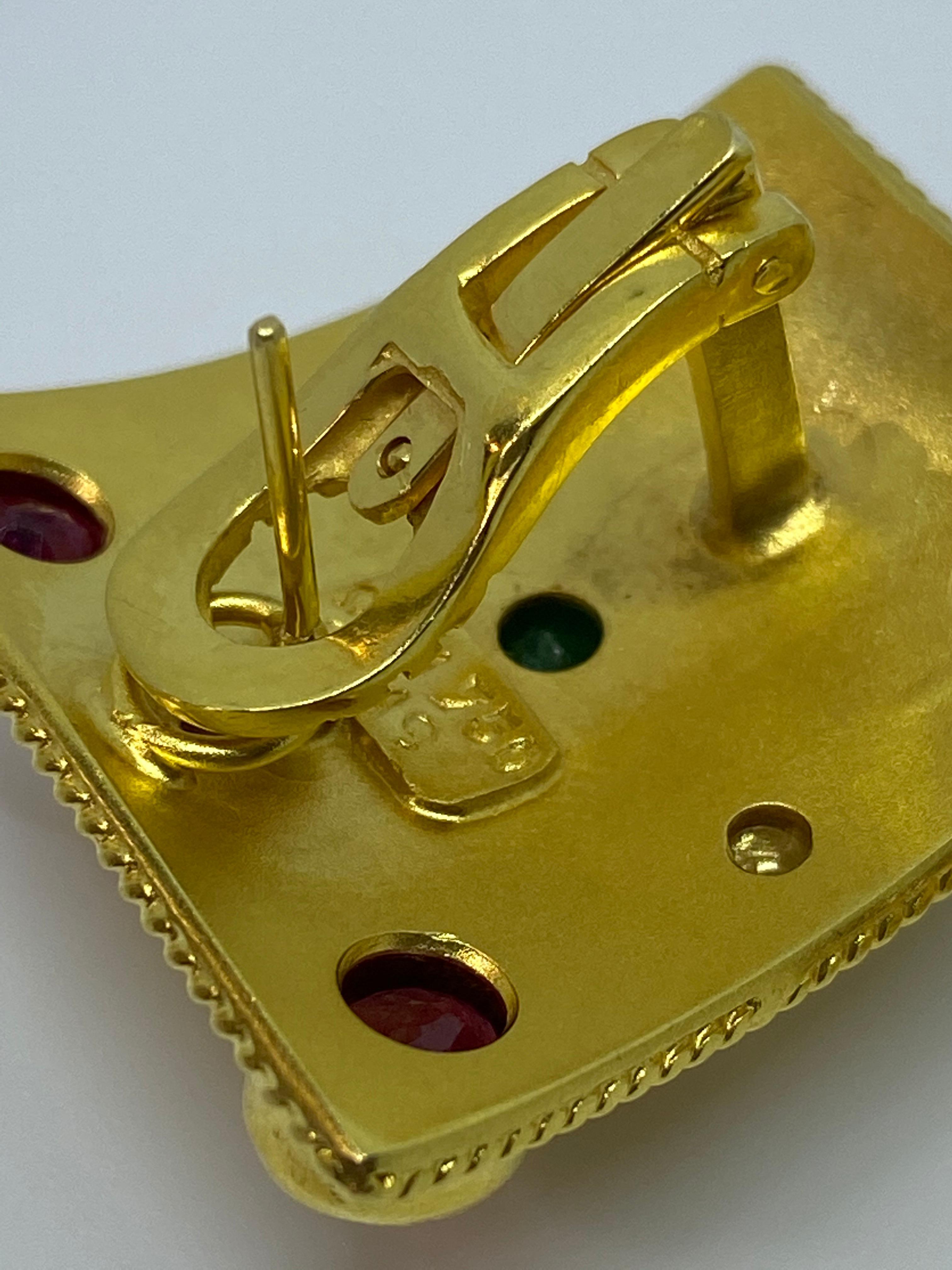 Women's Georgios Collections 18 Karat Yellow Gold Emerald Diamond Ruby Sapphire Earrings For Sale