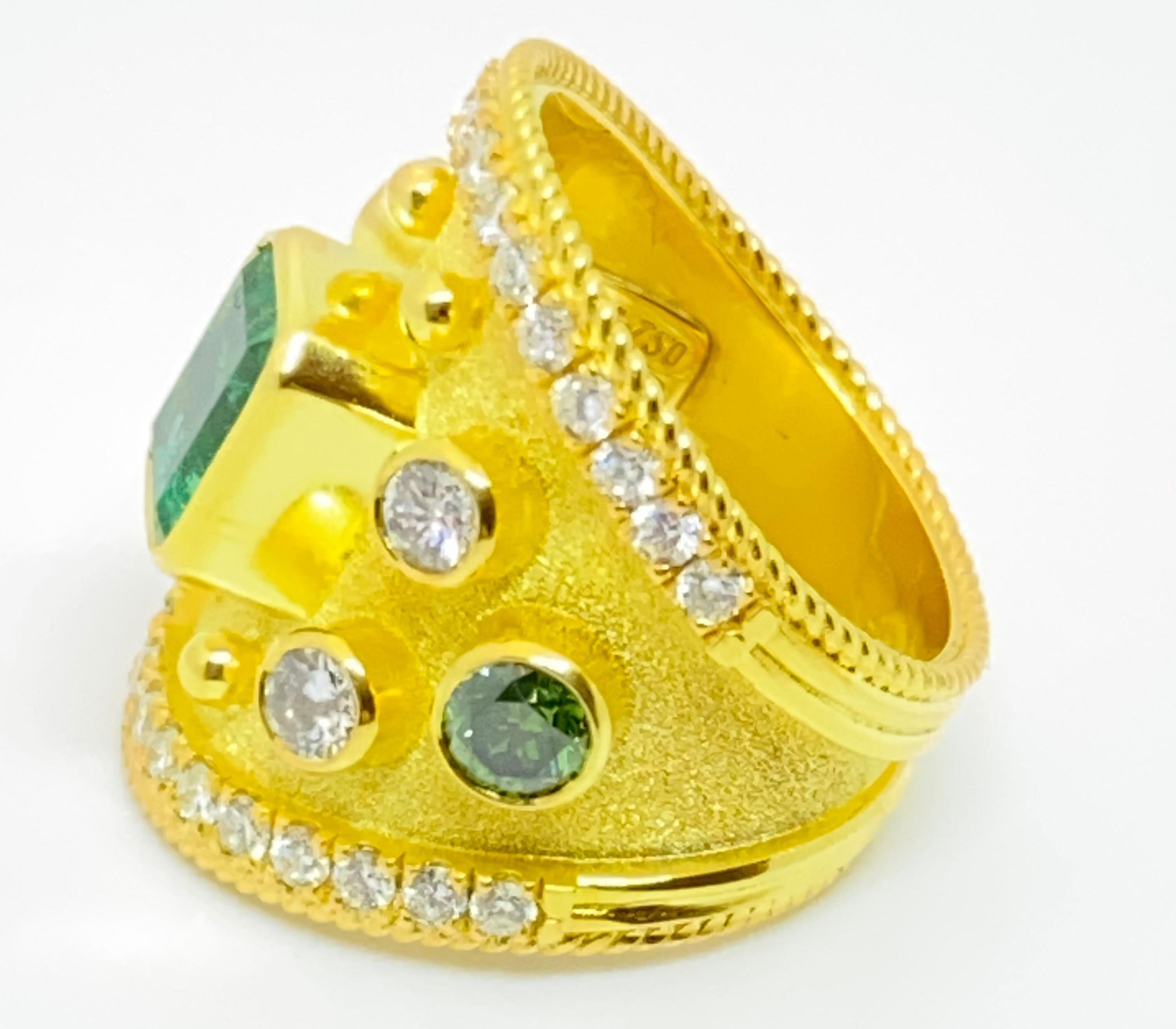 Georgios Kollektionen 18 Karat Gelbgold Smaragd Multi-Color Diamant-Ring im Angebot 5