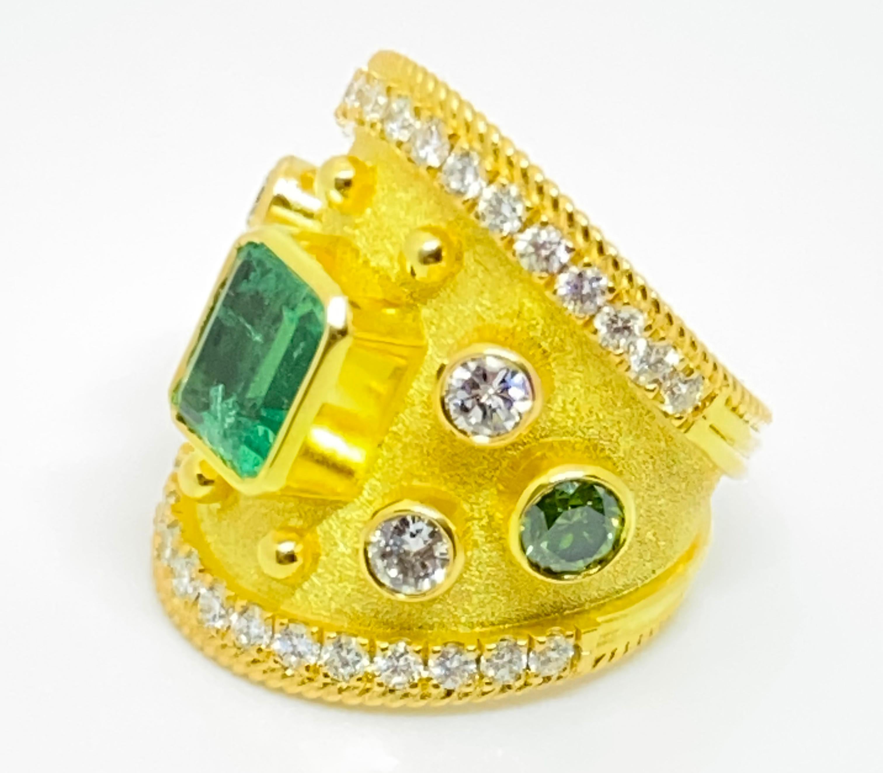 Georgios Kollektionen 18 Karat Gelbgold Smaragd Multi-Color Diamant-Ring im Angebot 6
