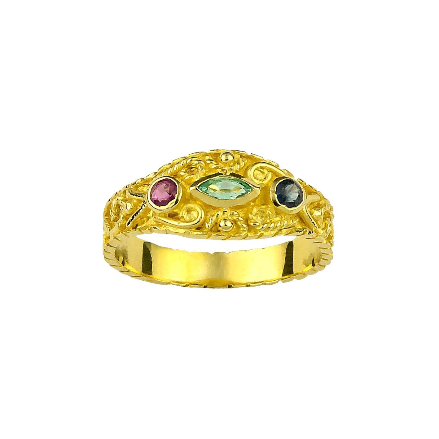 Georgios Collections 18 Karat Gelbgold Ring mit Smaragd, Rubin und Saphir im Angebot 4