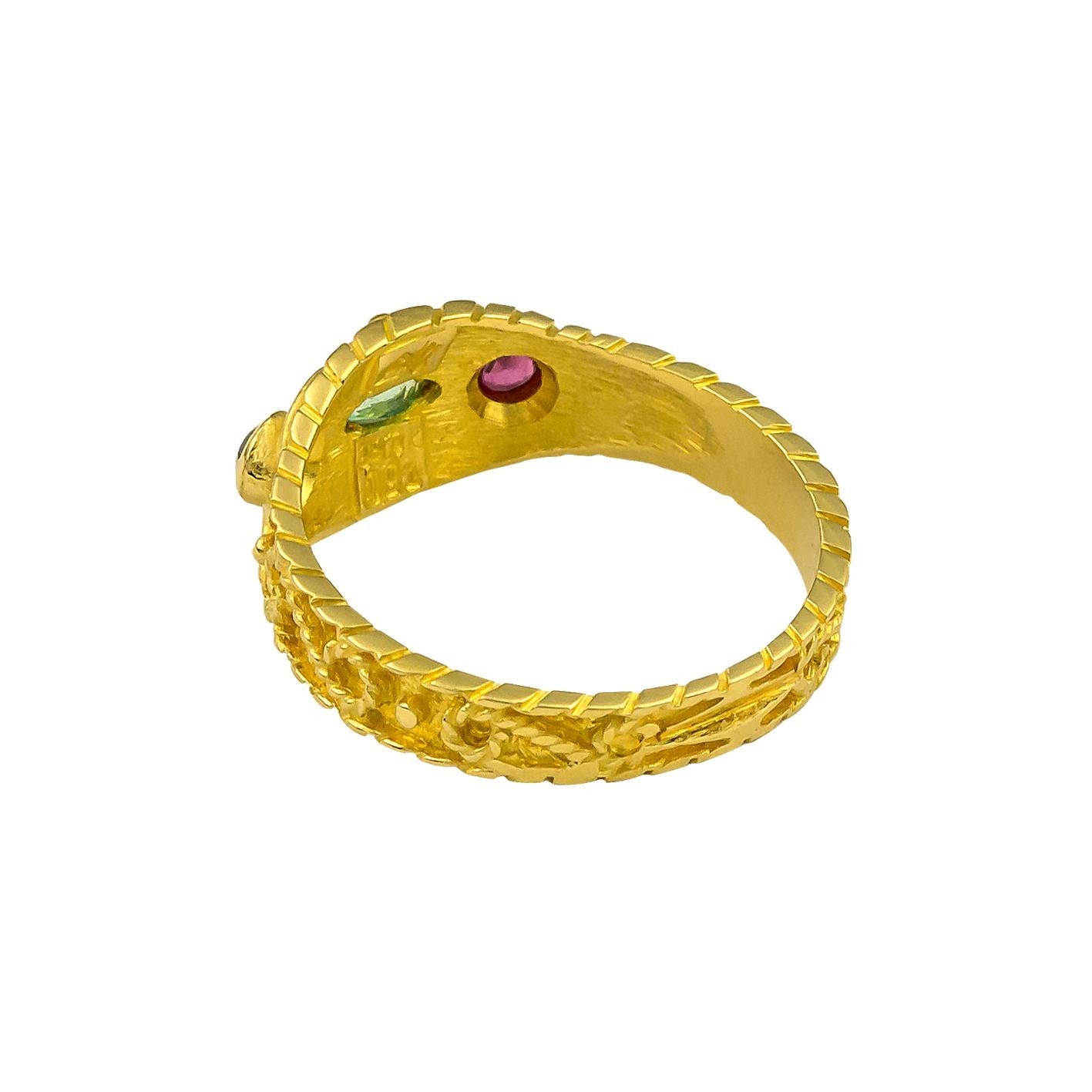 Georgios Collections 18 Karat Yellow Gold Emerald Ruby and Sapphire Band Ring For Sale 2