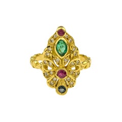 Georgios Collections 18 Karat Yellow Gold Emerald Ruby and Sapphire Diamond Ring