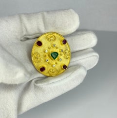 Georgios Collections 18 Karat Yellow Gold Emerald Ruby Diamond Pendant Brooch