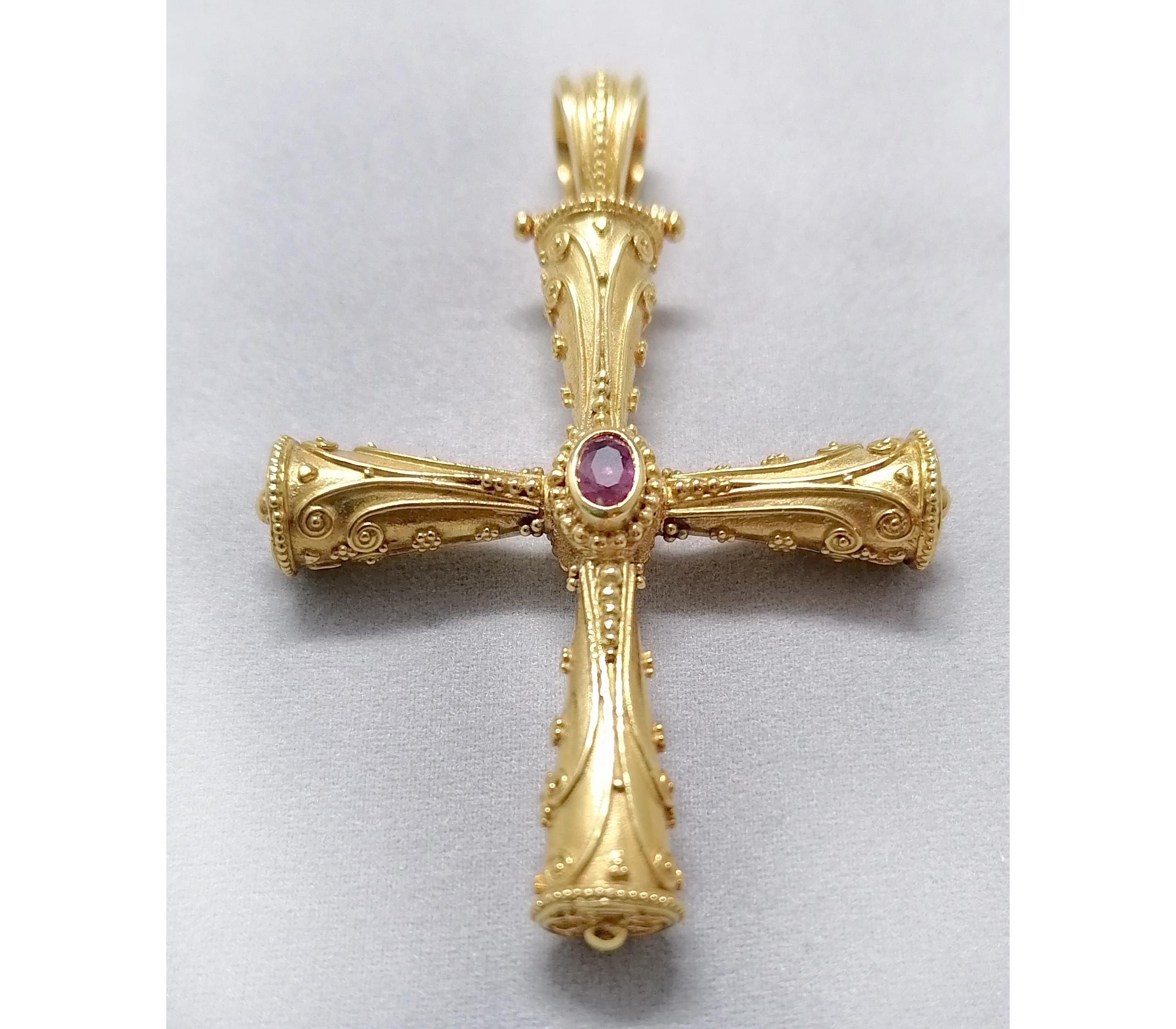 Georgios Collections 18 Karat Yellow Gold Emerald Ruby Reversible 3-D Cross For Sale 5