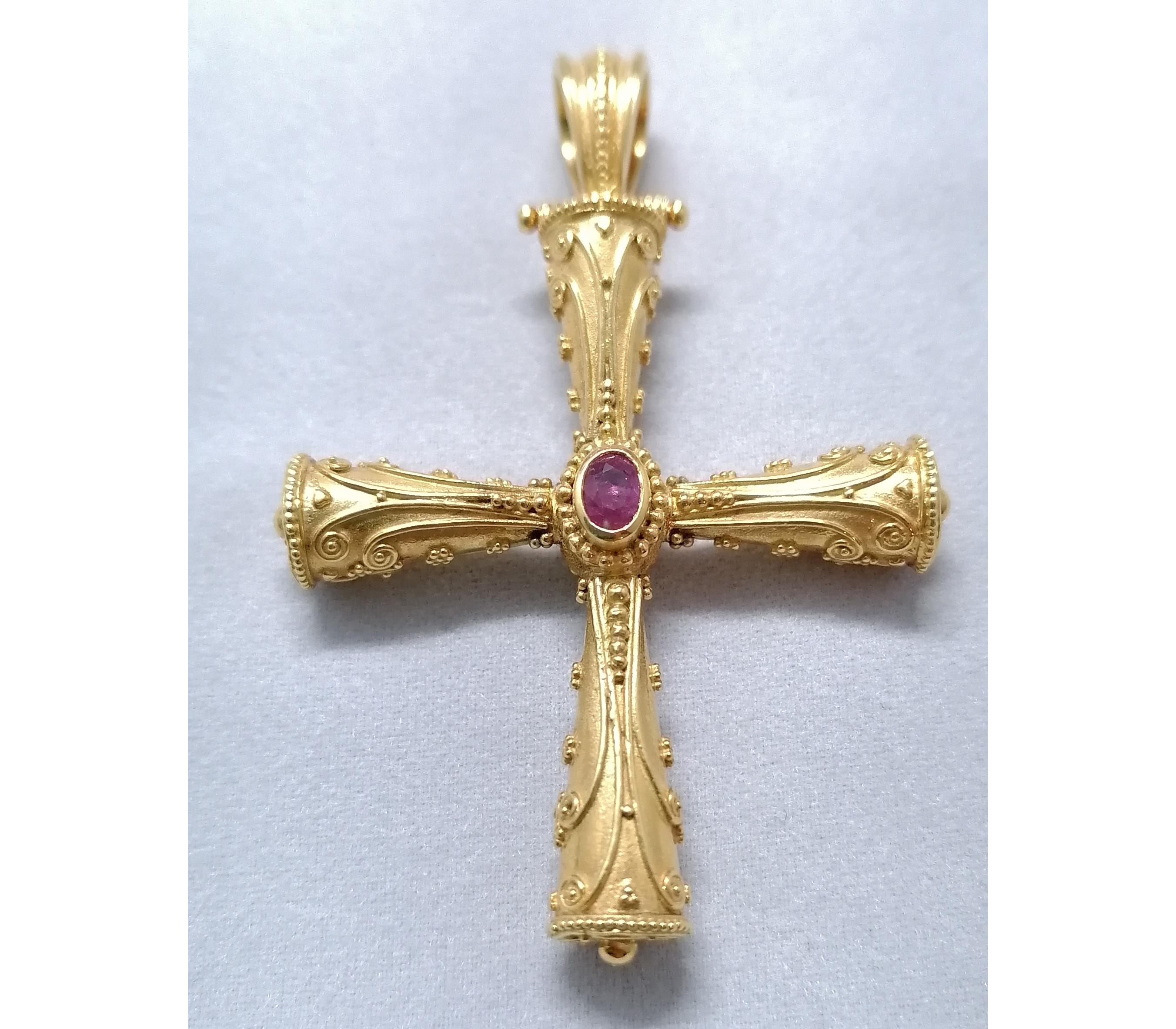 Georgios Collections 18 Karat Yellow Gold Emerald Ruby Reversible 3-D Cross For Sale 12