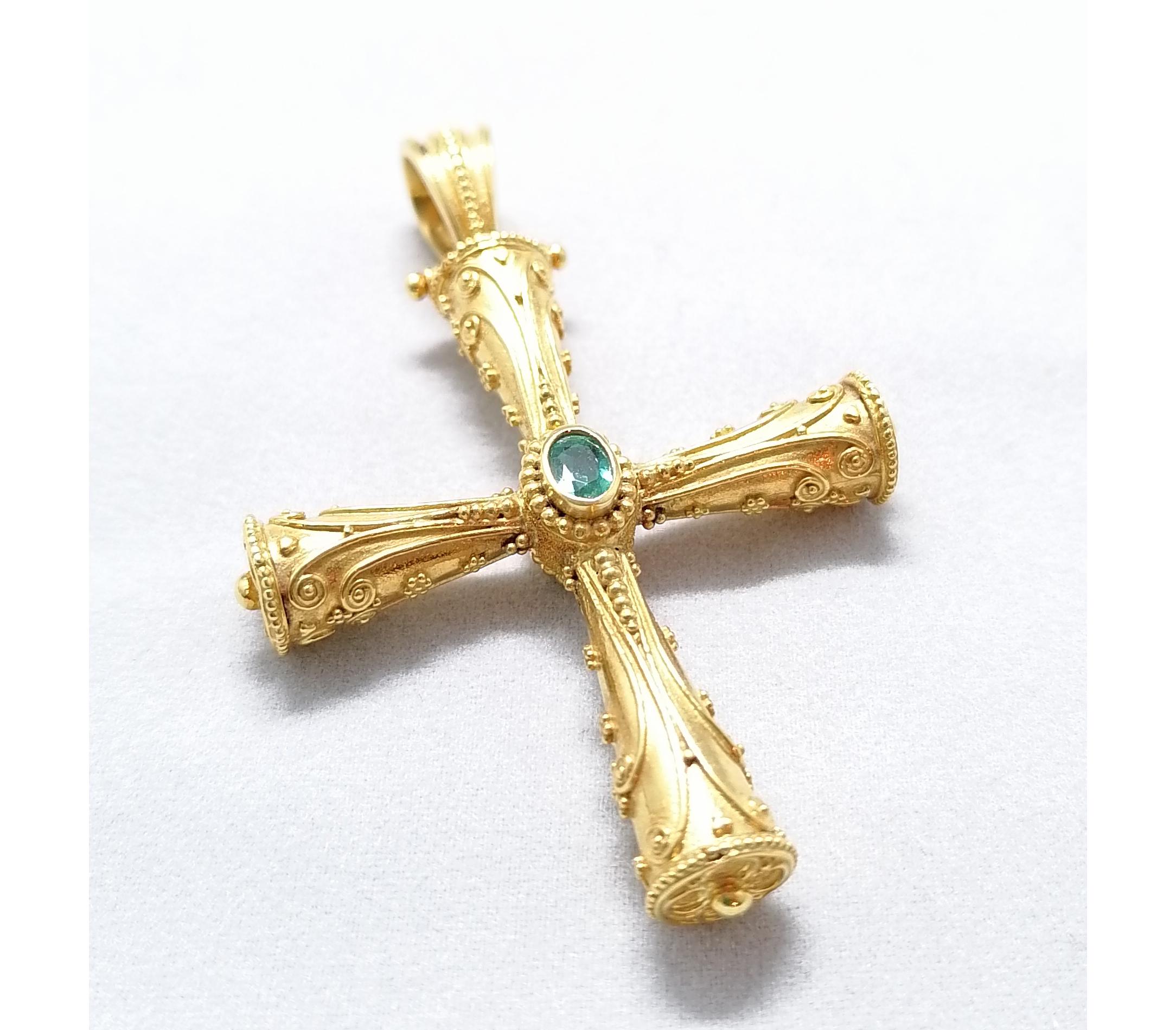 Georgios Collections 18 Karat Yellow Gold Emerald Ruby Reversible 3-D Cross For Sale 2