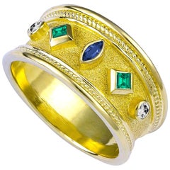 Georgios Collections 18 Karat Yellow Gold Emerald Sapphire and Diamond Ring